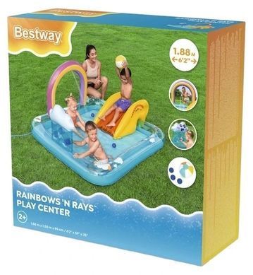 Надувной игровой центр Радуга Bestway 53174 (188х150х89см, горка, арка с распылителем воды, бассейн, 189л, пляжный мяч) 53174 фото